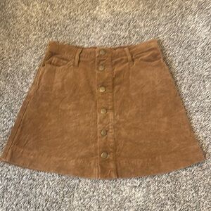 Brown Corduroy Button-Front Women's Skirt